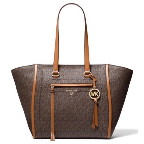 Michael Kors Carine Medium Logo Tote Bag in BROWN/ACORN